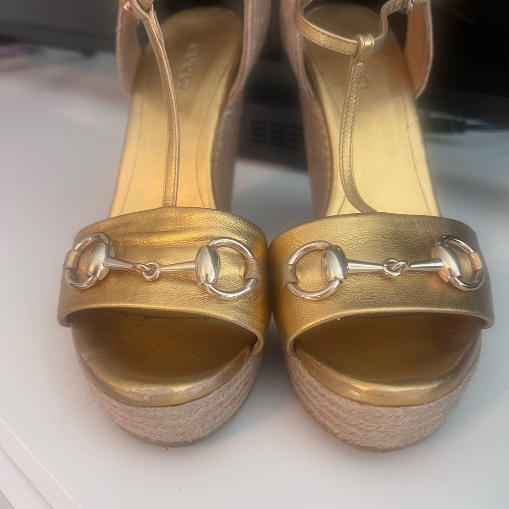 Gucci authentic Gold Wedge Sandals